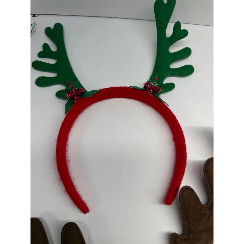 Christmas Reindeer Antler Headband Lot 4pc Holiday Party Accessories Red Green